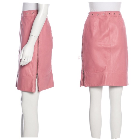 Piazza Sempione Dresses & Skirts - Piazza Sempione pink leather side zip pencil skirt
